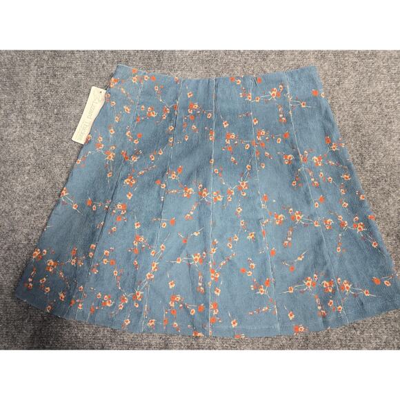 Les Soeurs Skirt Womens Small Blue Floral Corduroy Button Front Lizard Thicket - Picture 2 of 9